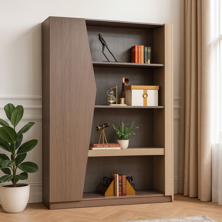 کتابخانه مدرن و دکوراتیو طرح زاویه‌دارMDF پاکچوب قابل جابجایی و بدون نیاز به نصاب